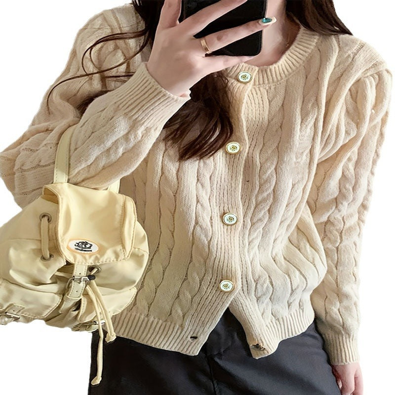 Damen Grobstrick Cardigan mit eleganten Knopfdetails und langem Arm Drune