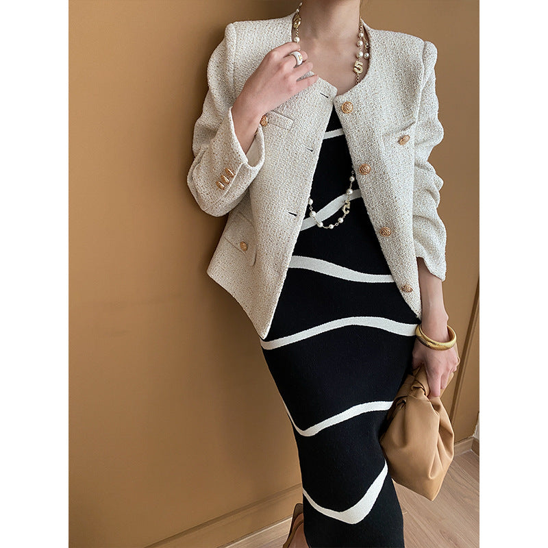 Damen klassische Bouclé-Jacke mit strukturiertem Stoff Drune
