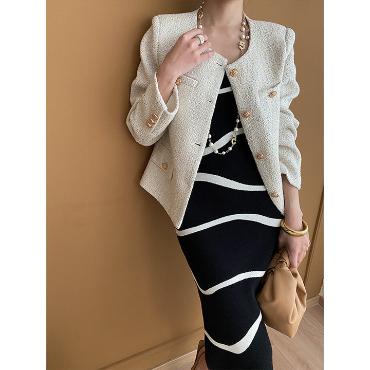 Damen klassische Bouclé-Jacke mit strukturiertem Stoff Drune