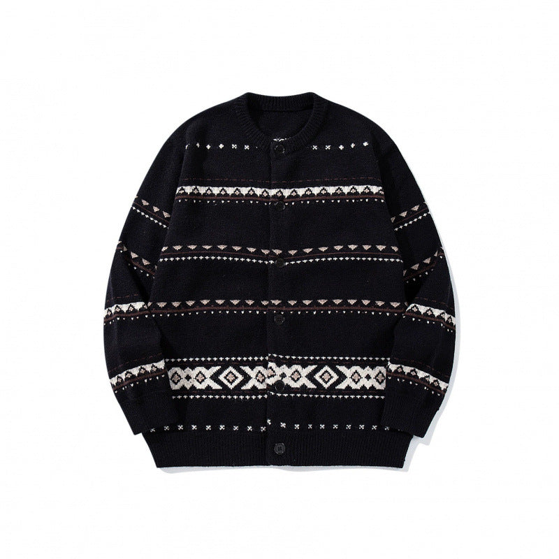 Unisex Jacquard‑Strickcardigan im Boxy‑Cut mit Rundhals und Knopfleiste Drune
