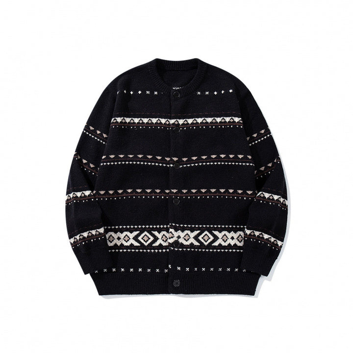 Unisex Jacquard‑Strickcardigan im Boxy‑Cut mit Rundhals und Knopfleiste Drune