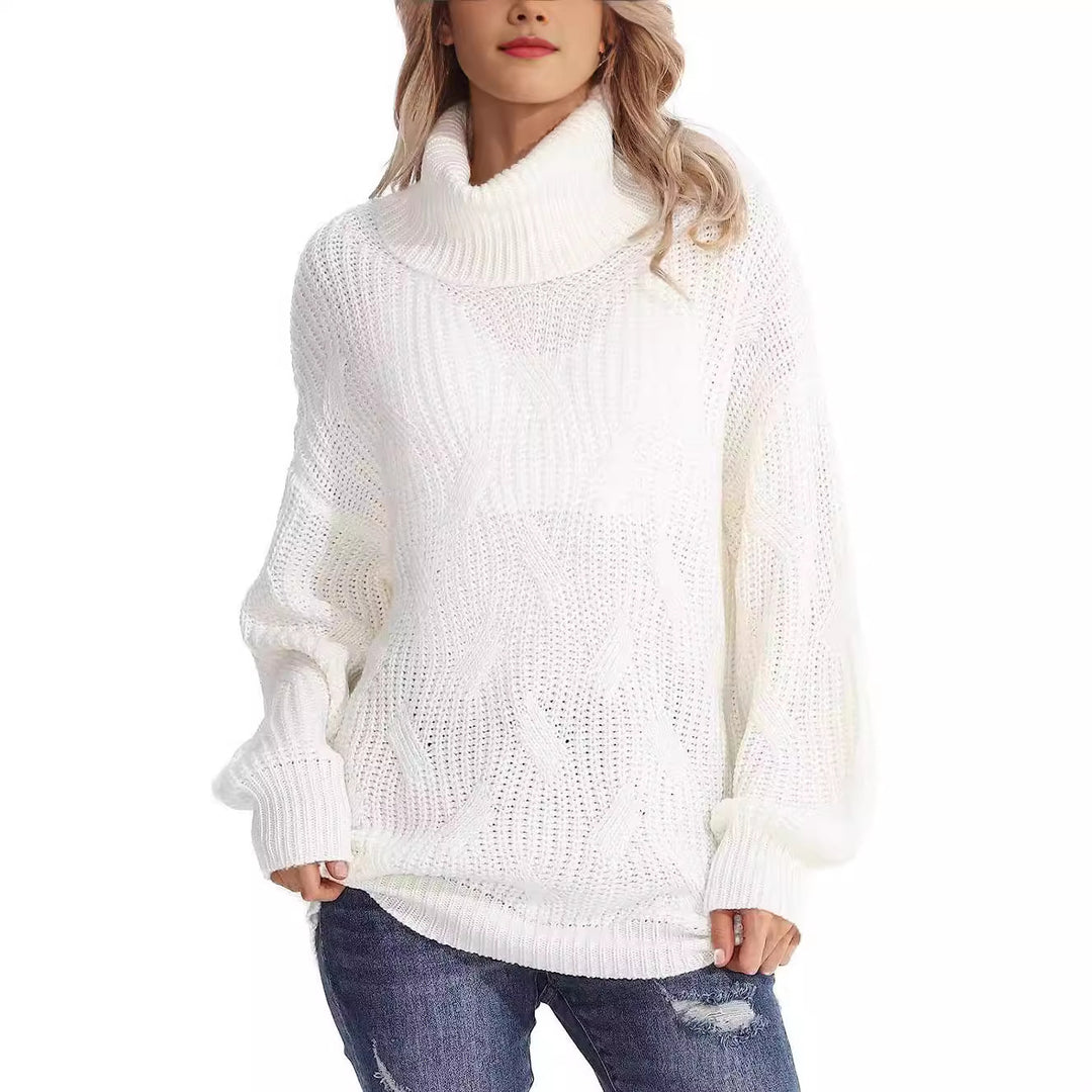 Damen Weicher Strickpullover mit hohem Kragen und Kabelmuster Drune