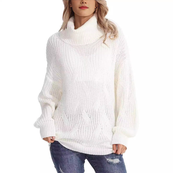 Damen Weicher Strickpullover mit hohem Kragen und Kabelmuster Drune