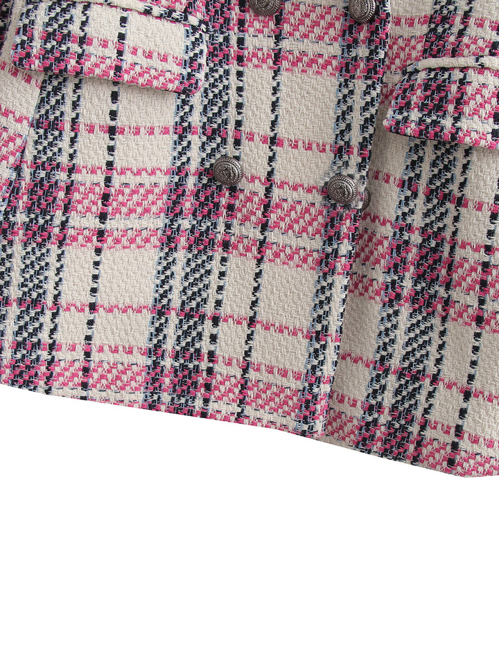 Damen Bouclé-Tweed Longblazer mit Doppelreihigem Verschluss und Pattentaschen Drune