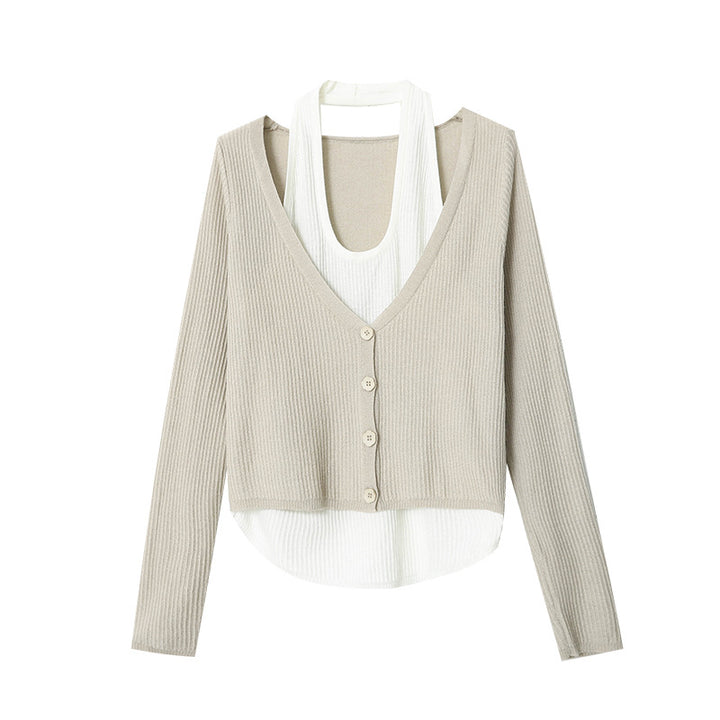 Damen lässige Strickjacke mit V-Ausschnitt und Knopfdetails Drune