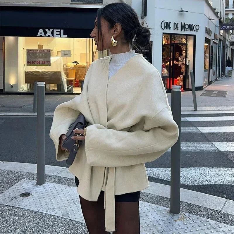 Damen Oversized Wickeljacke mit breiten Ärmeln Drune