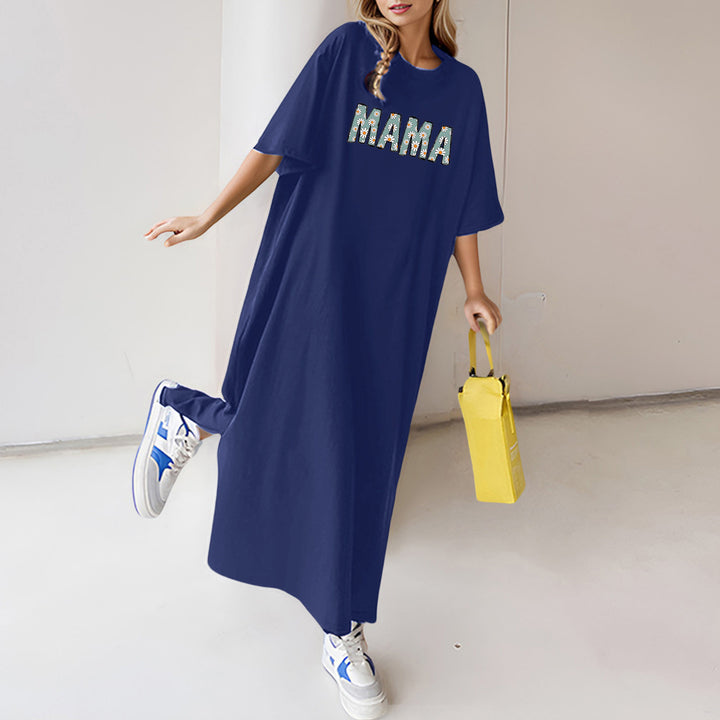 Damen nan florales Statement-Maxikleid im Oversize-T-Shirt-Stil mit Rundhalsausschnitt Drune