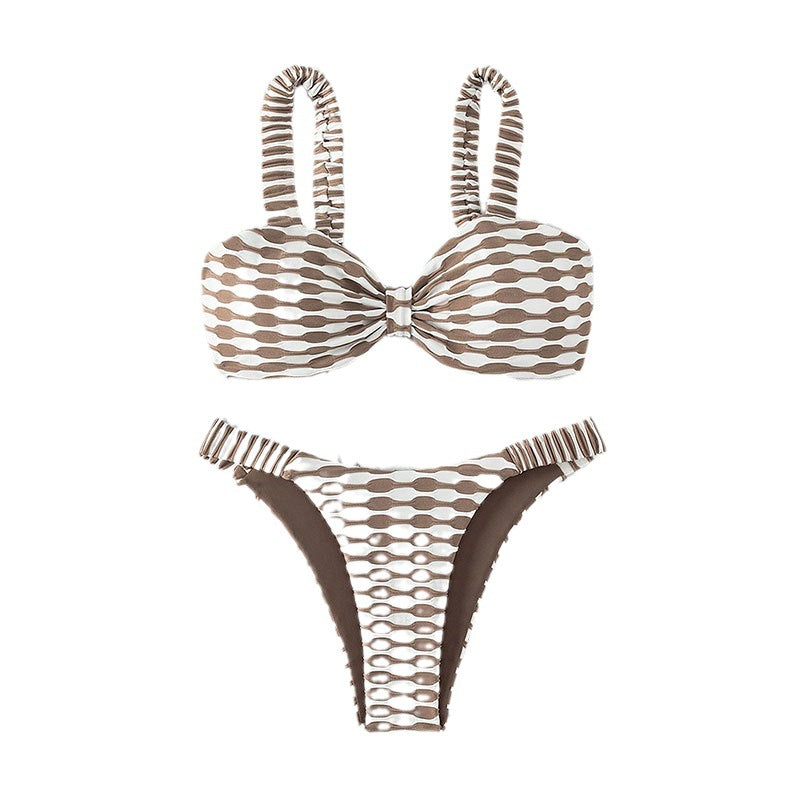 Damen Bandeau-Bikini mit einzigartigem Muster und verstellbaren Trägern Drune