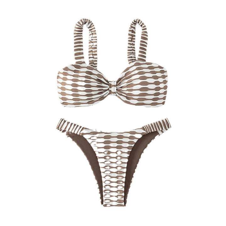 Damen Bandeau-Bikini mit einzigartigem Muster und verstellbaren Trägern Drune