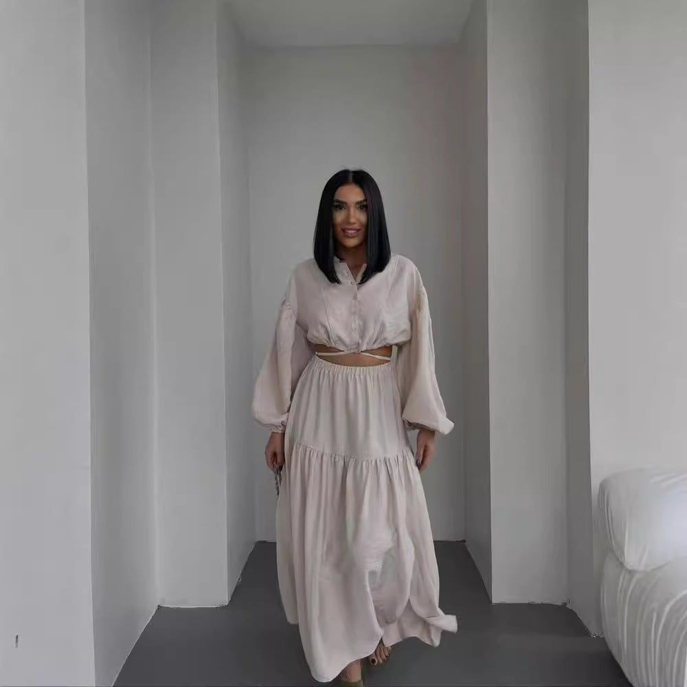 Damen Zweiteiliges Boho-Set mit Cropped-Bluse und Maxirock mit Schlitz Drune