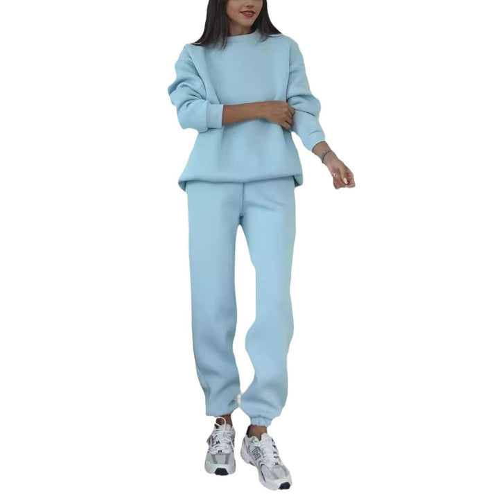 Damen nan minimalistisches Cozy-Set aus schwerer French‑Terry mit weitem Rundhals-Pullover und gerader Jogginghose Drune