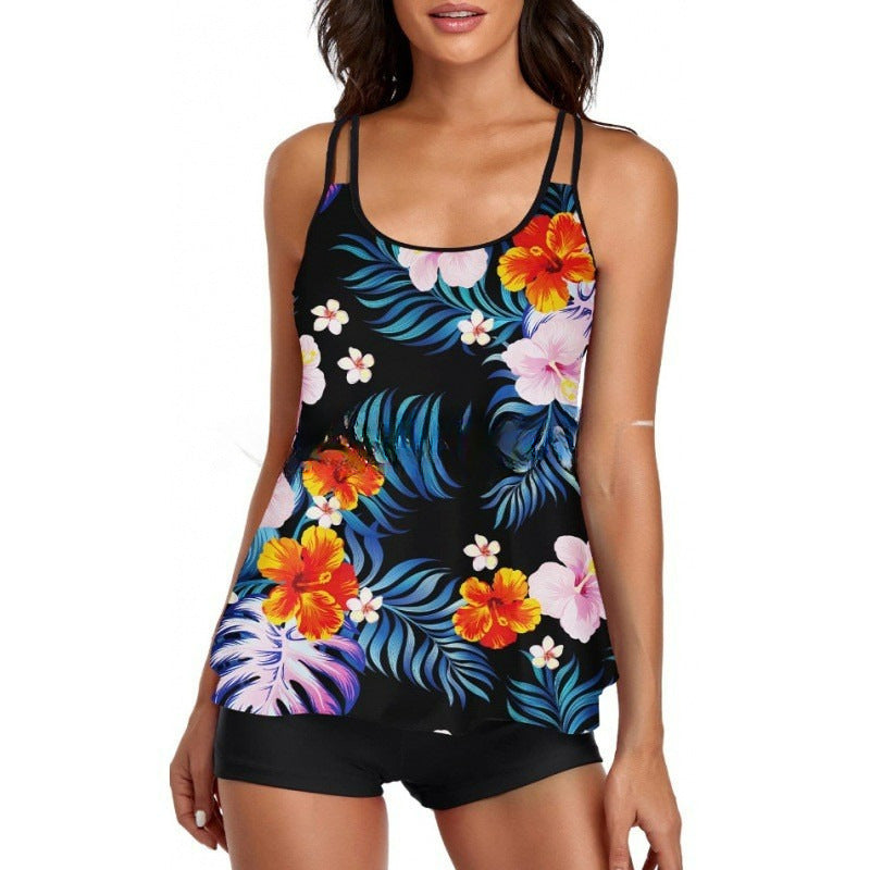Damen Sportliches Tankini-Set mit bequemem Shorts und verstellbaren Trägern Drune