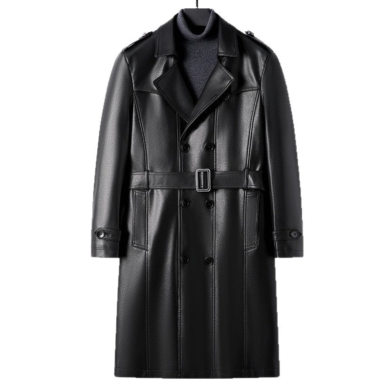 Herren Moderner Kunstleder Trenchcoat Drune
