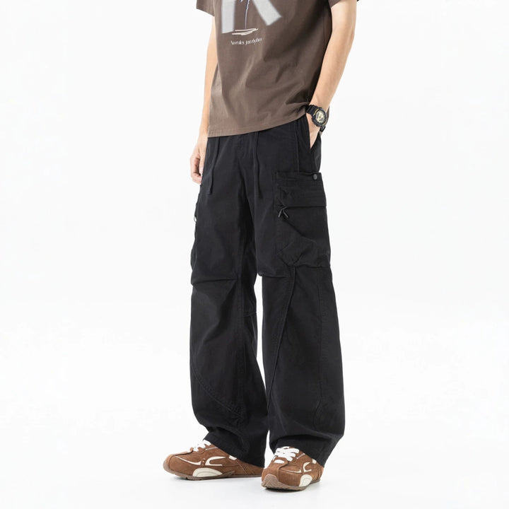 Herren Weit geschnittene Utility-Cargo-Hose mit Mehrfach-Taschen und verstellbarem Bund Drune