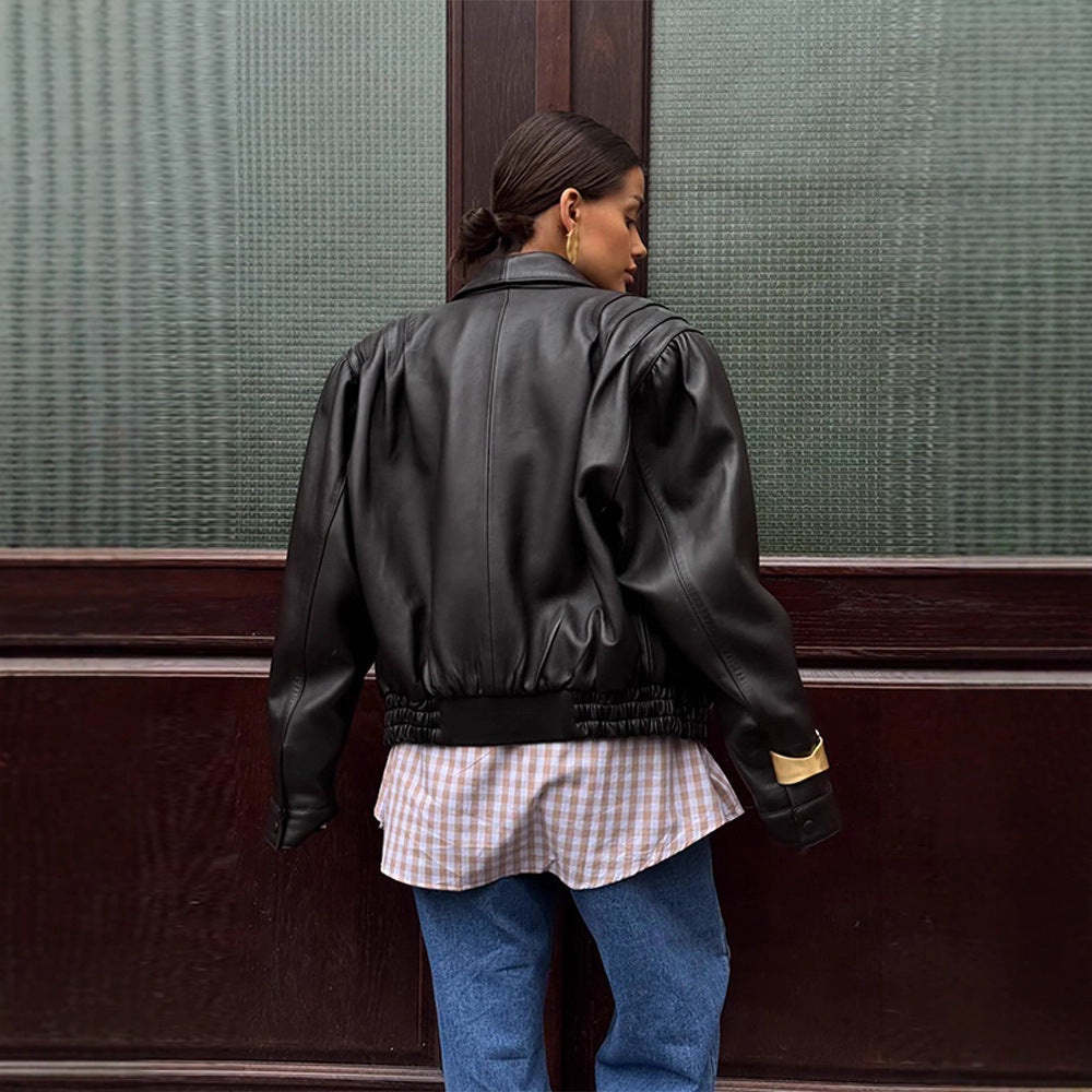 Damen Oversized Lederblazer Drune