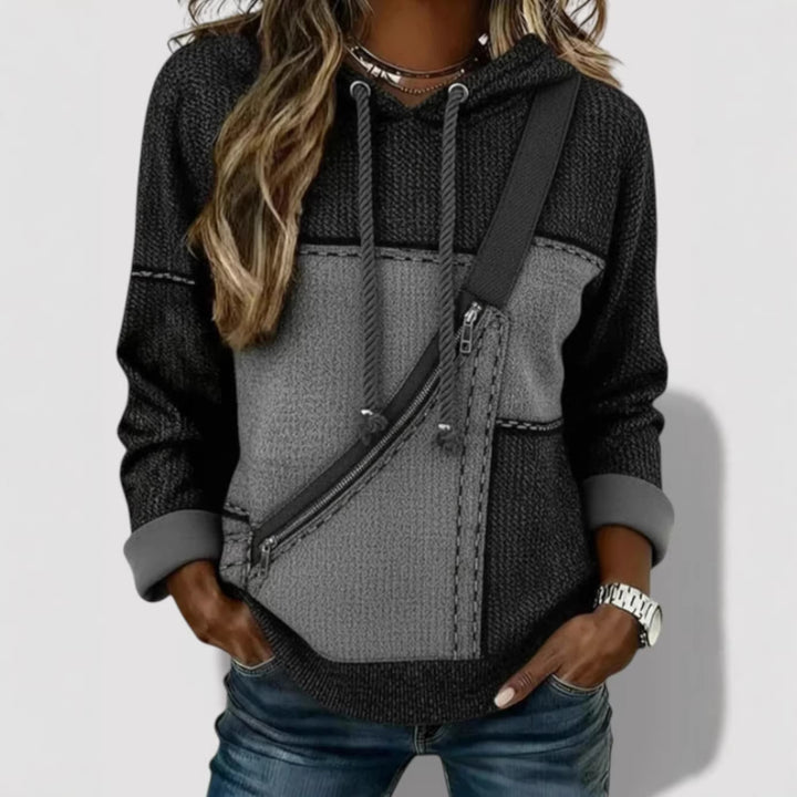 Damen Lässiger Kapuzenpullover mit asymmetrischem Reißverschluss