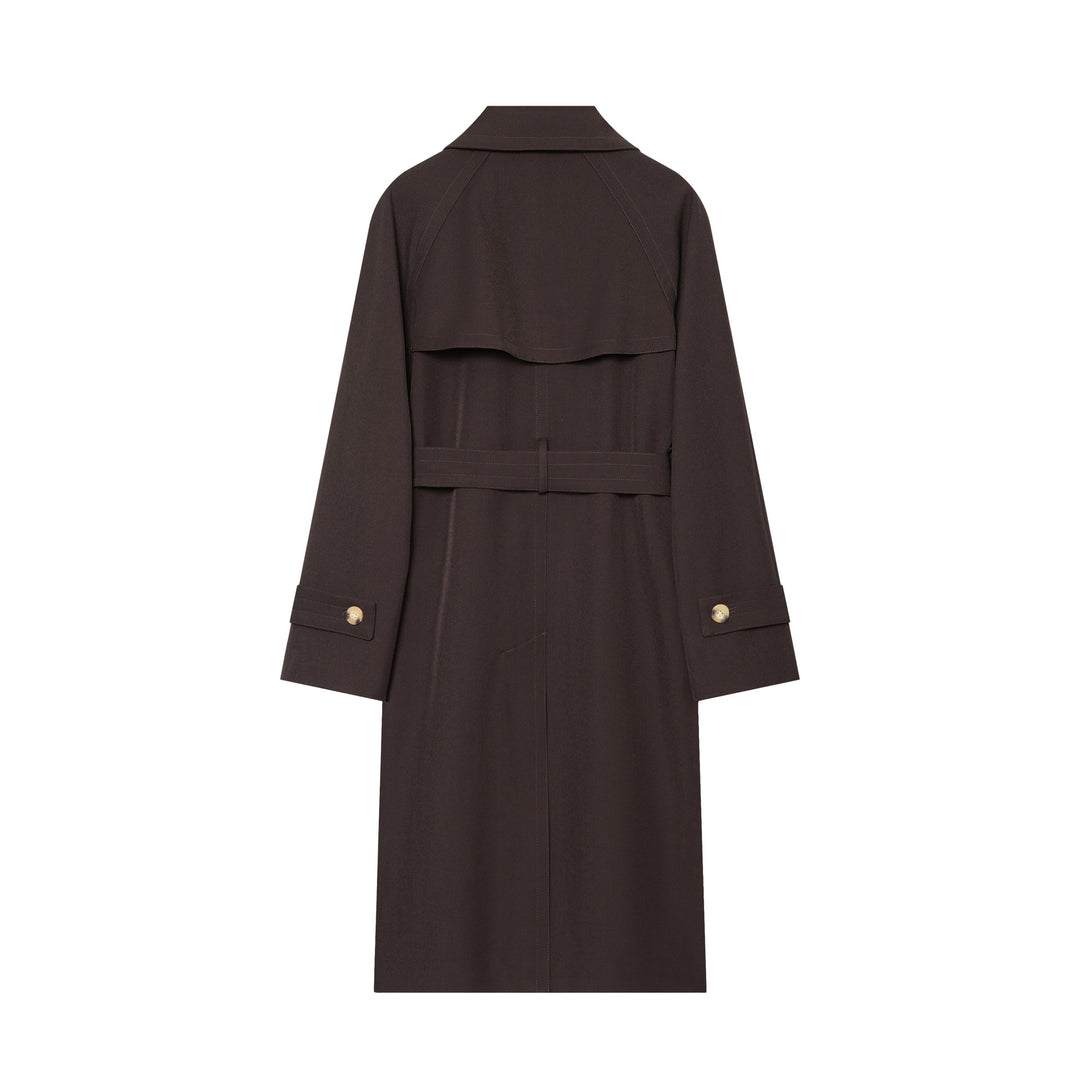 Damen nan eleganter Utility-Trench mit breitem Revers, Bindegürtel und aufgesetzten Pattentaschen Drune