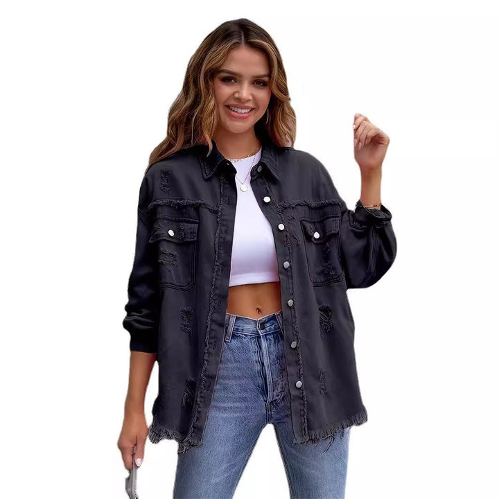 Damen Oversized Denimjacke im Vintage-Stil mit Fransen Drune