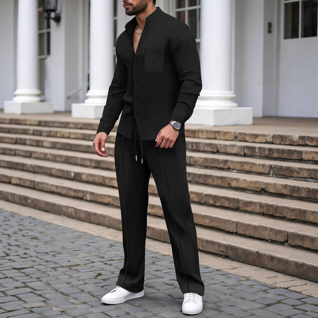 Herren nan lässiges Hemd-Hose Lounge-Set aus strukturiertem Baumwollmischgewebe Drune