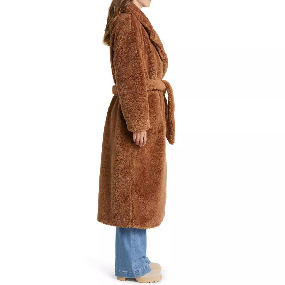 Damen Lange Kuschel-Bademantel mit Gürtel und Taschen Drune