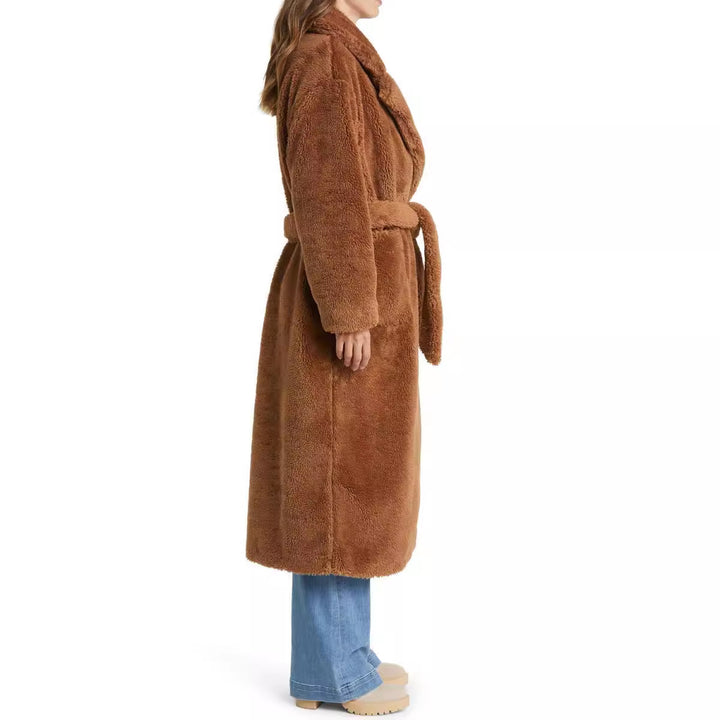 Damen Lange Kuschel-Bademantel mit Gürtel und Taschen Drune