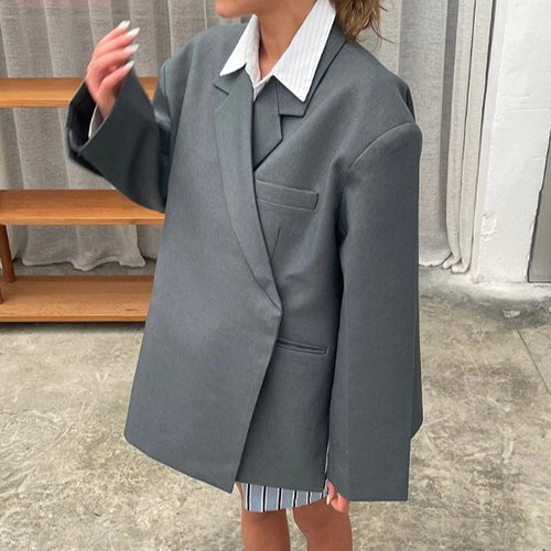 Damen 300+ Boxy-Oversize Blazer mit fallendem Revers, verdeckter Knopfleiste und Leistentaschen Drune