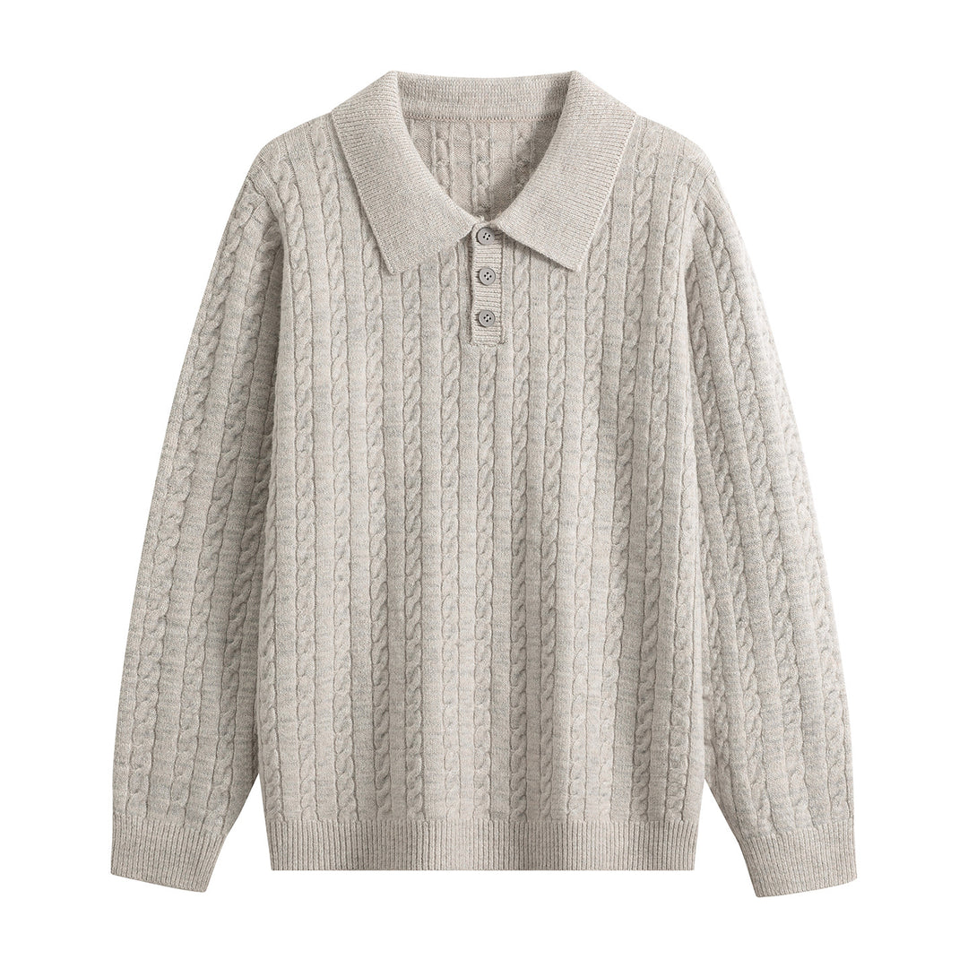 Herren Zopfstrick-Polopullover mit Polokragen, halber Knopfleiste & relaxed Schnitt Drune