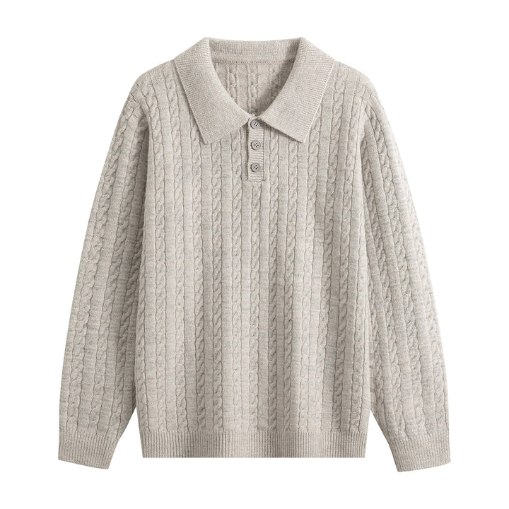 Herren Zopfstrick-Polopullover mit Polokragen, halber Knopfleiste & relaxed Schnitt Drune