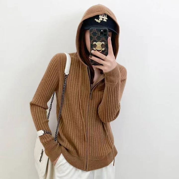 Damen Strickjacke mit Kapuze und Reißverschluss Drune