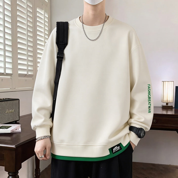 Herren Oversize‑Sweatshirt mit kontrastierenden Ärmeln, Rundhalsausschnitt & Labelpatch Drune