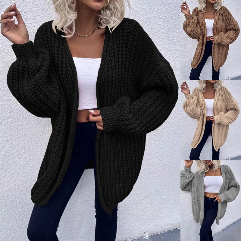 Damen Grobstrickjacke mit voluminösen Ärmeln und offener Front Drune