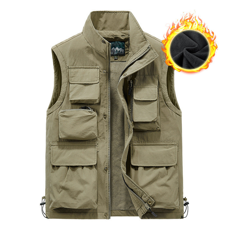 Herren wattierte Multifunktions-Taschenweste mit Fleece-Innenfutter und Stehkragen Drune