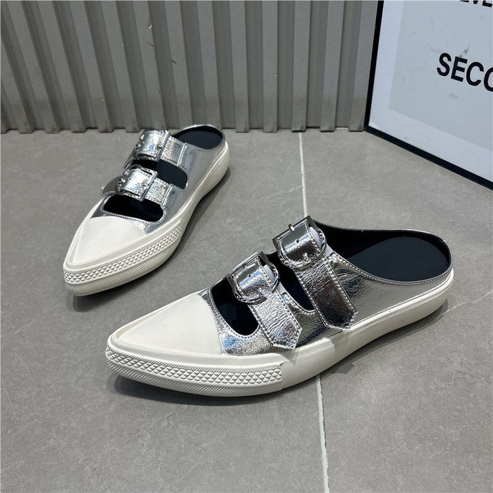 Damen Spitz zulaufende Mule‑Sneaker mit doppelten Schnallenriemen und flacher Plateausohle Drune