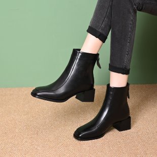 Damen Elegante Stiefeletten mit Blockabsatz und Reißverschluss Drune
