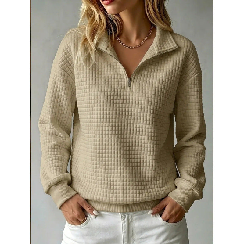 Damen Stepp-Sweatshirt mit halbem Reißverschluss und Kachelstruktur Drune