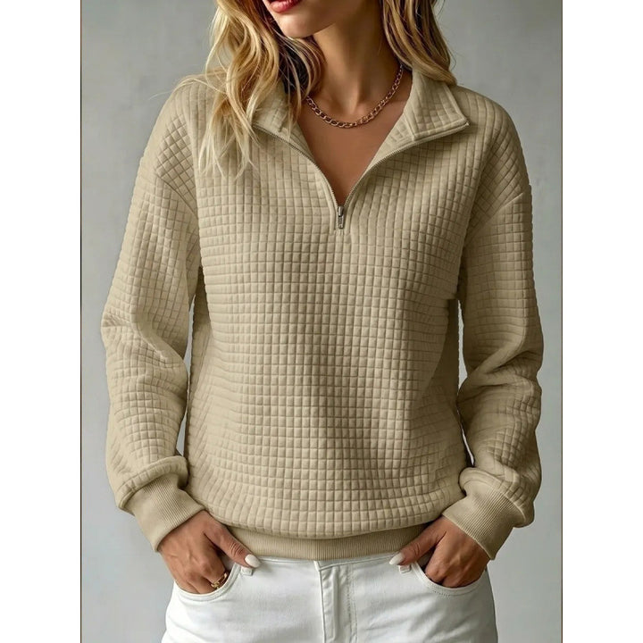Damen Stepp-Sweatshirt mit halbem Reißverschluss und Kachelstruktur Drune