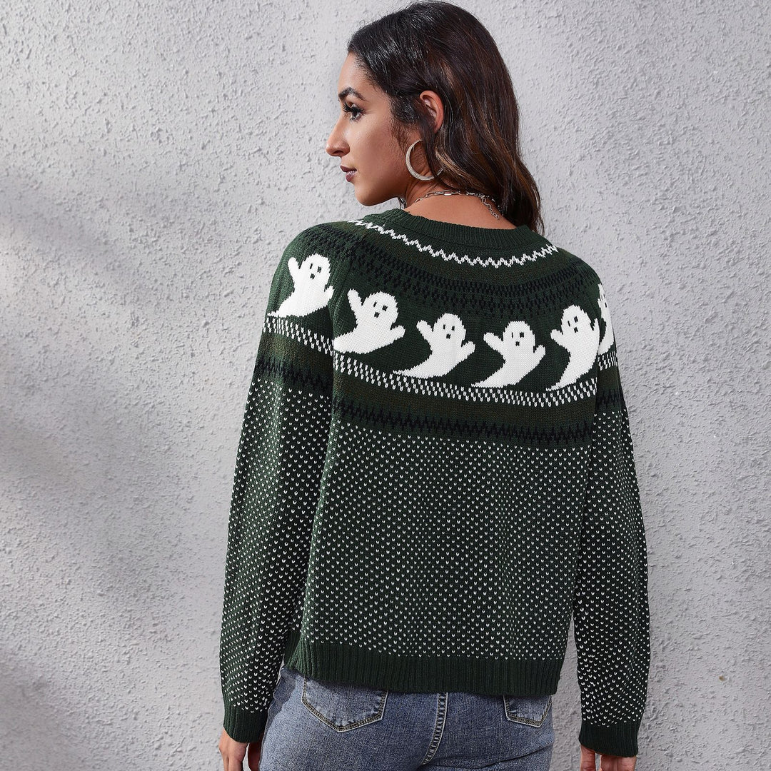 Damen Strickpullover mit gruseligem Geister-Motiv Drune