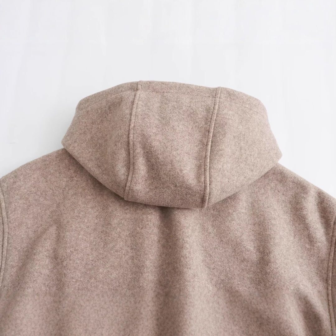 Damen Kurze Oversized Wollmix-Kapuzenjacke mit Ballonärmeln und Rippbündchen Drune
