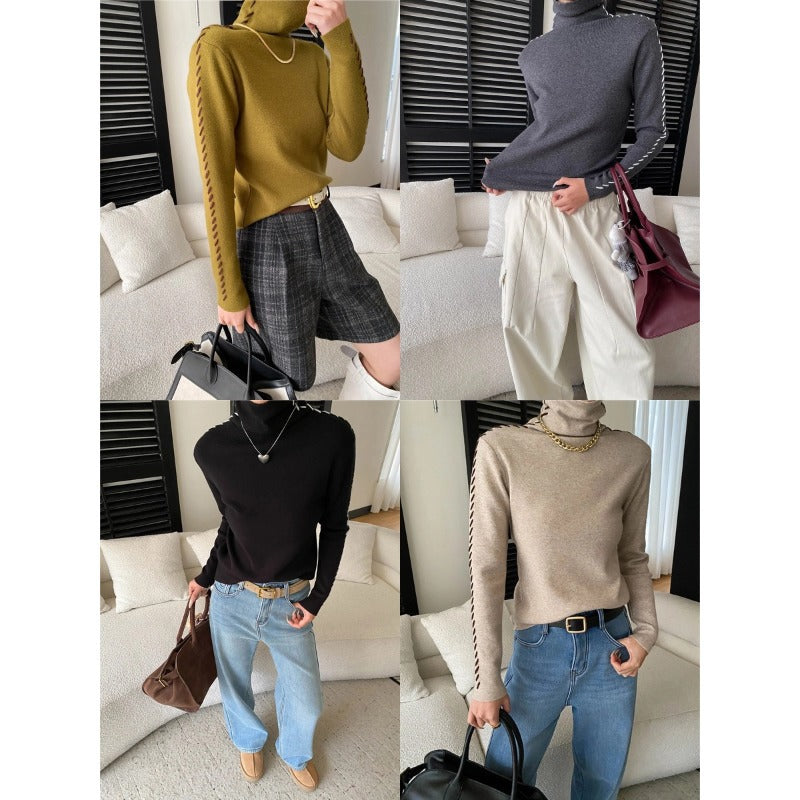 Damen eleganter Rollkragenpullover mit einzigartigen Seitendetails Drune