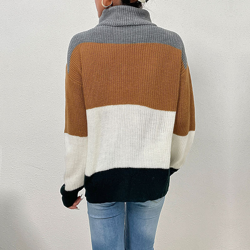 Damen Rollkragen-Colorblock-Pullover aus Grobstrick Drune