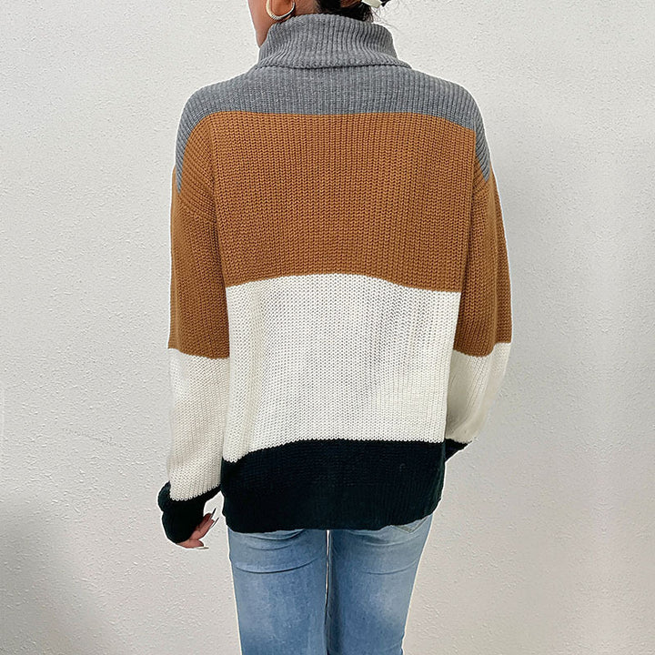 Damen Rollkragen-Colorblock-Pullover aus Grobstrick Drune