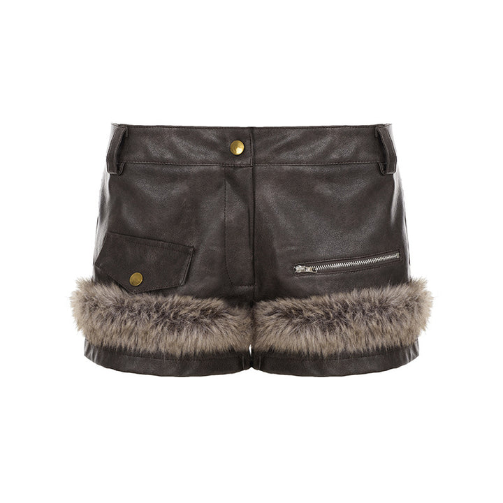 Damen Leder-Shorts mit Kunstfellbesatz Drune