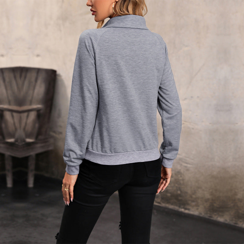 Damen bequemer Sweatshirt mit modischem Kragen und Knopfdetail Drune
