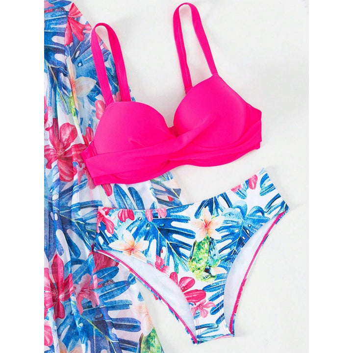 Damen bikini set mit floralem Überwurf und glamourösen Details Drune