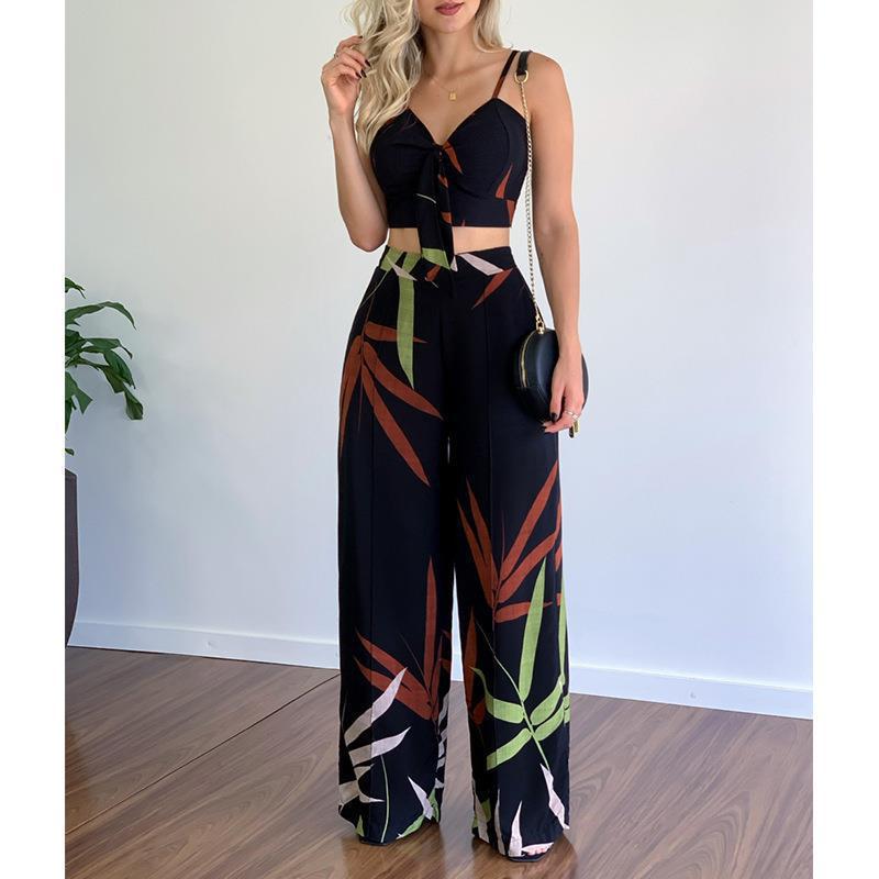 Damen Elegantes Set mit Kombination aus Crop-Top und weitem Hosen Drune