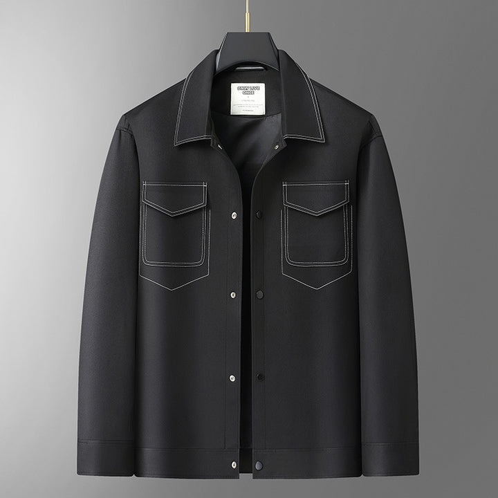 Herren Hemdjacke aus Lederoptik mit aufgesetzten Brusttaschen und Druckknopfleiste Drune