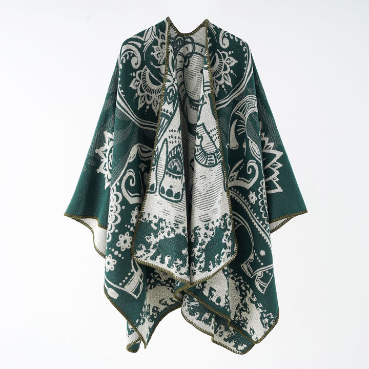 Damen Jacquard-Überwurfponcho mit doppelseitiger Webstruktur und Zierstichkante Drune