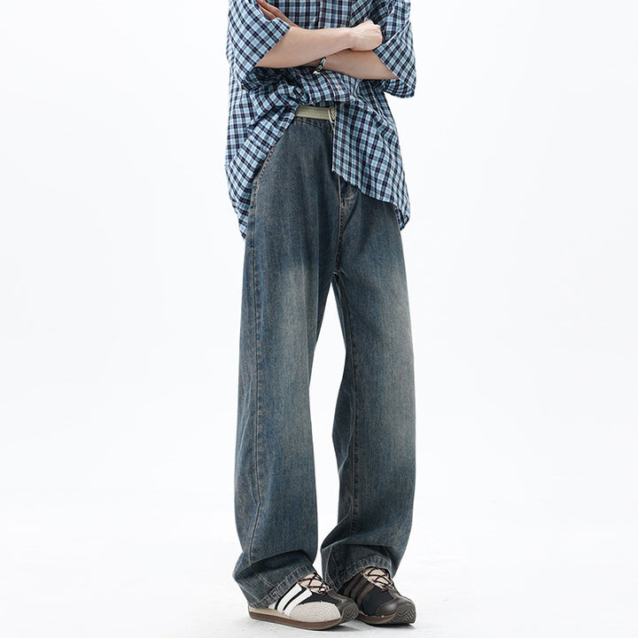 Herren Weite Denim-Jeans mit Vintage-Waschung und tiefem Schritt Drune