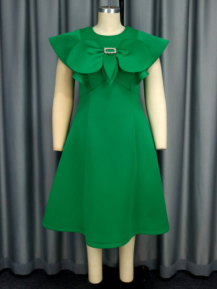 Damen elegantes Kleid mit großem Schleifen-Ausschnitt Drune