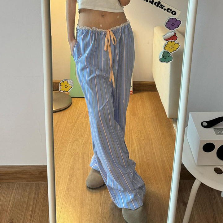 Damen lockere Schlafhose mit eleganten Streifen Drune